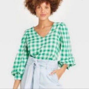 🌺🐞3for$35🌺🐞NWT A New Day Green and White Plaid Blouse